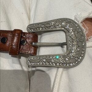 Martin Dingman Brown Alligator Leather Belt silver tone rhinestone western orms